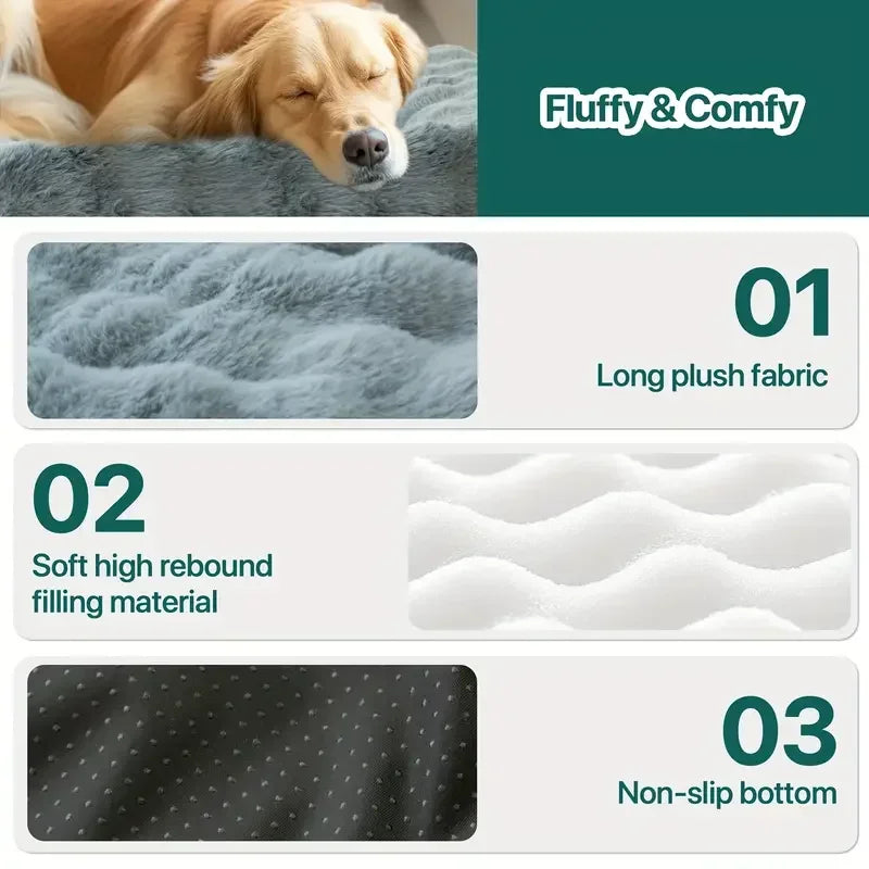 Cozy Pet Collection | Dog Bed with Luxury Faux Rabbit Fur & Coral Fleece | Soft & Washable for Ultimate Comfort