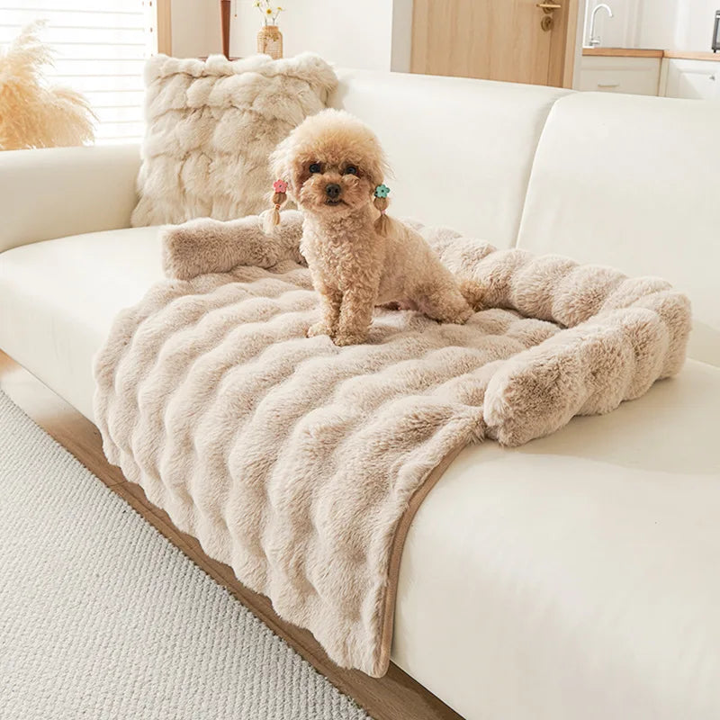 Cozy Pet Collection | Dog Bed with Luxury Faux Rabbit Fur & Coral Fleece | Soft & Washable for Ultimate Comfort
