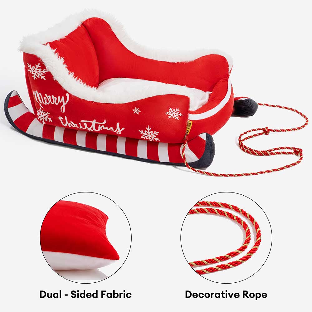 Cozy Sleigh | Dog Bed with Plush Crystal Velvet & Anti-Slip Bottom | Festive Comfort for Your Pet