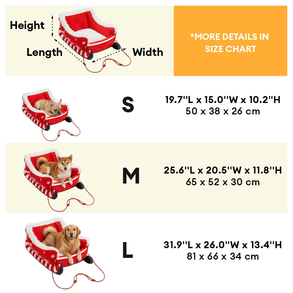 Cozy Sleigh | Dog Bed with Plush Crystal Velvet & Anti-Slip Bottom | Festive Comfort for Your Pet