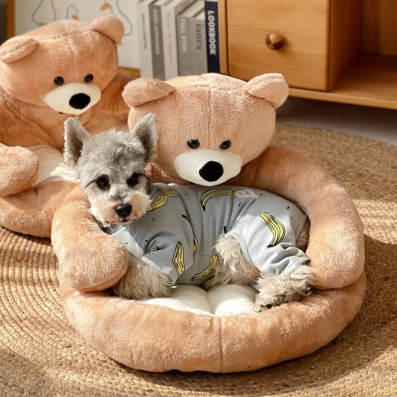 Cuddle Bear Cat Bed – Plush Round Bed with a Detachable Bear Companion - view 2