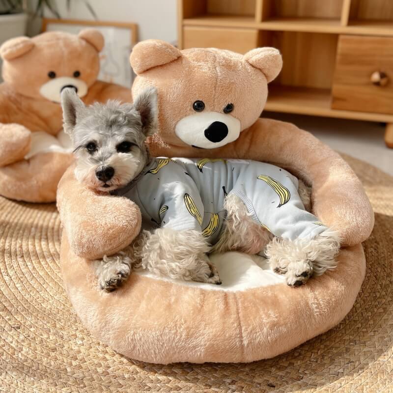 Cuddle Bear Cat Bed – Plush Round Bed with a Detachable Bear Companion - view 10