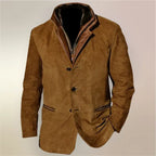 Men's Vintage Suede-Look Jacket, Layered Collar, Button Front
