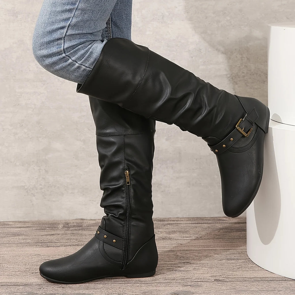 Eileen | Slouchy Buckle Riding Boots