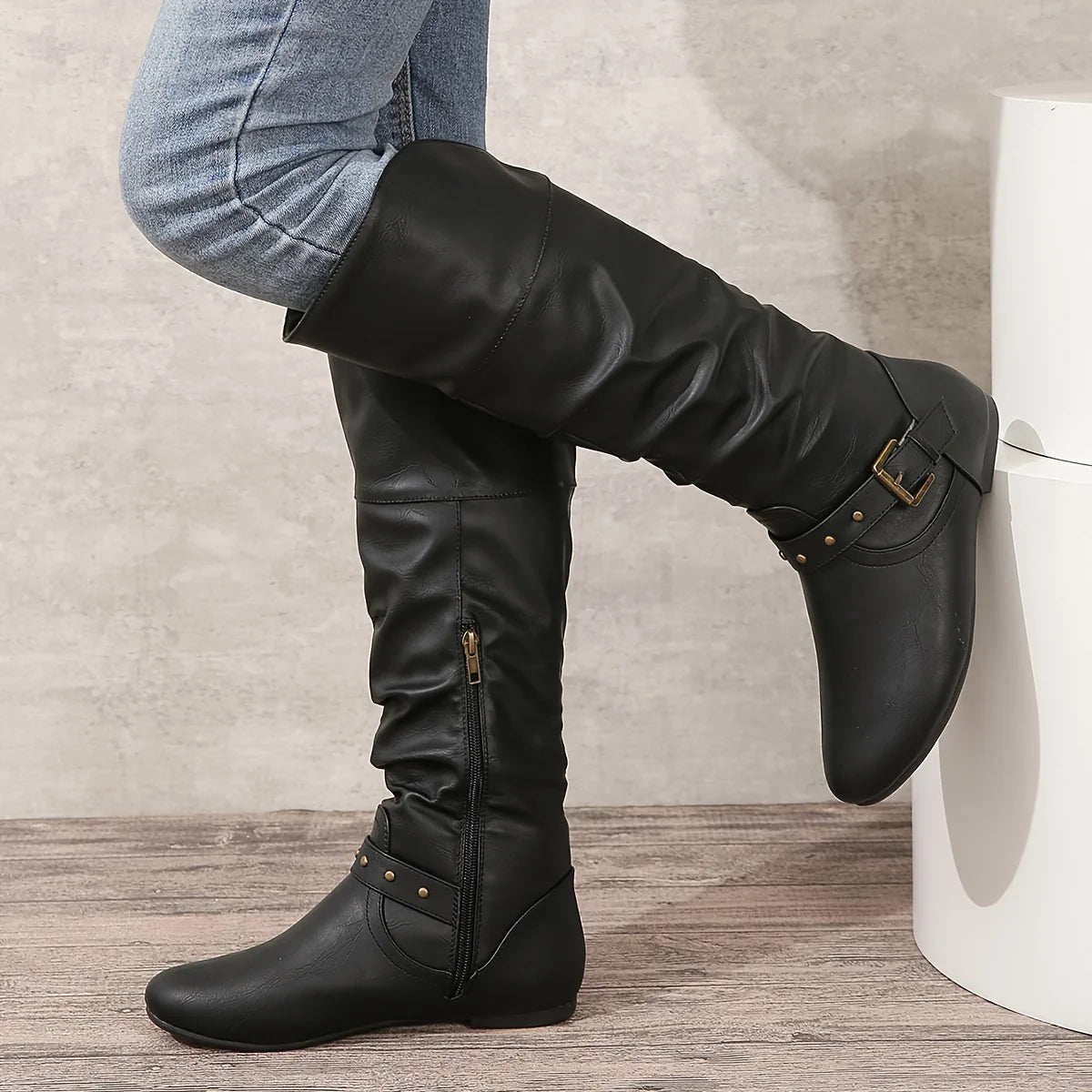 Eileen | Slouchy Buckle Riding Boots