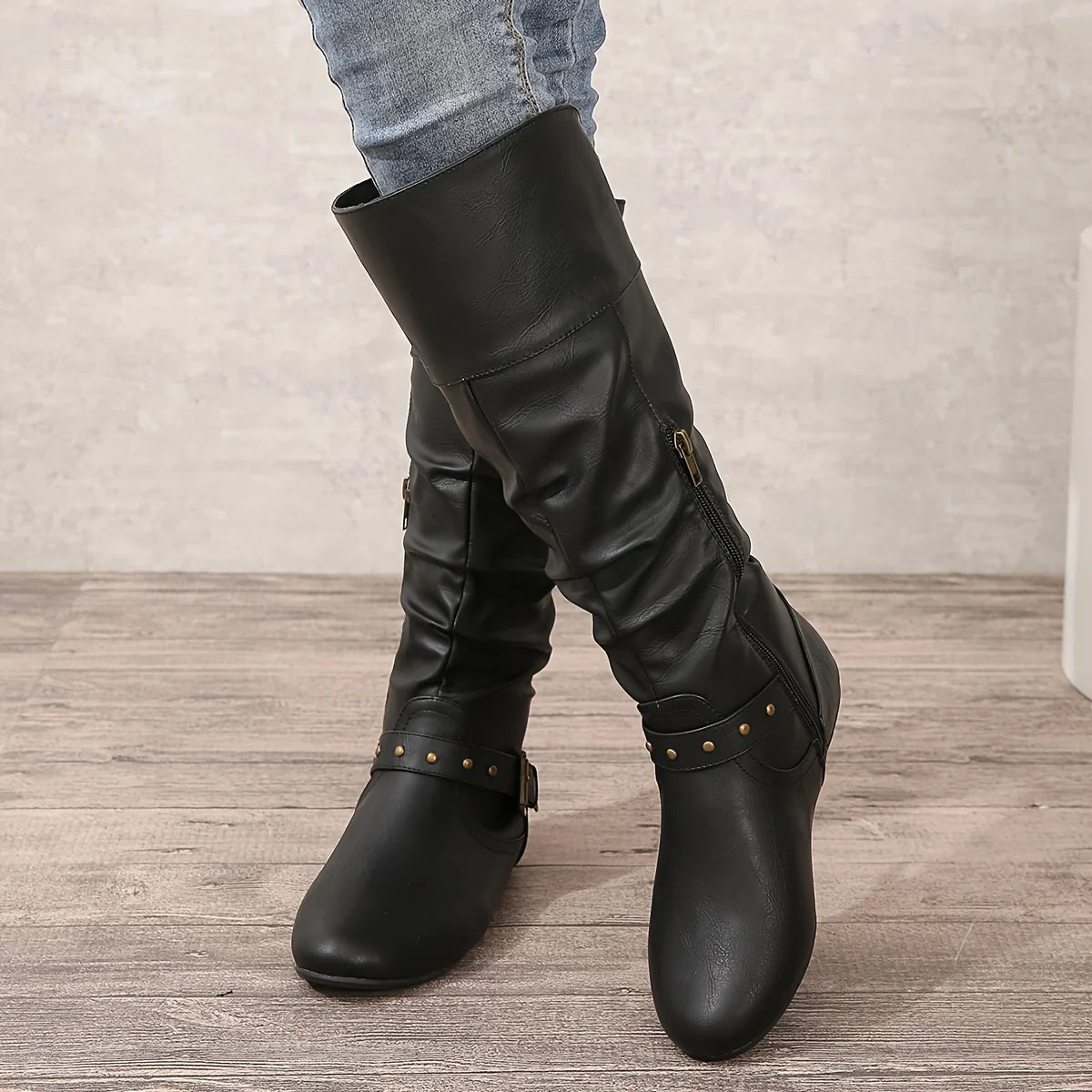 Eileen | Slouchy Buckle Riding Boots