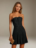 Women's Pleated Strapless A-Line Mini Dress
