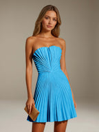 Women's Pleated Strapless A-Line Mini Dress