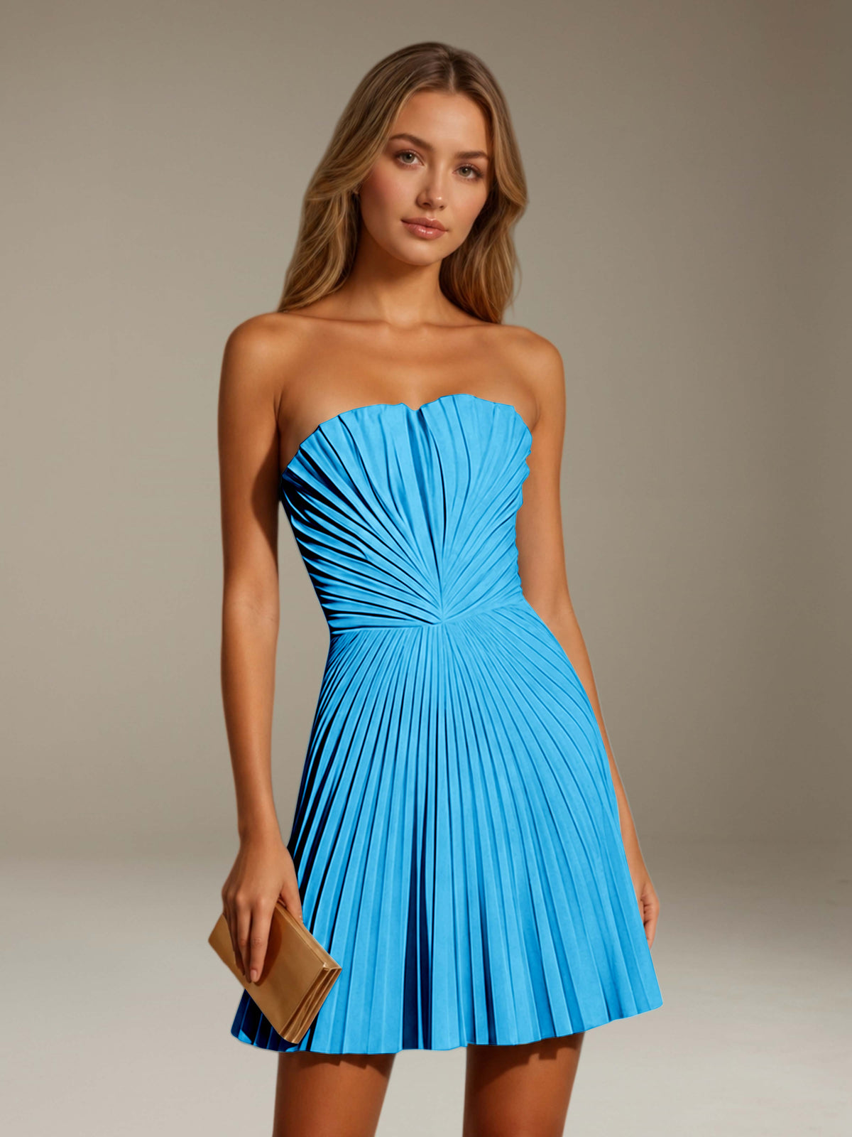 Women's Pleated Strapless A-Line Mini Dress