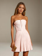 Women's Pleated Strapless A-Line Mini Dress