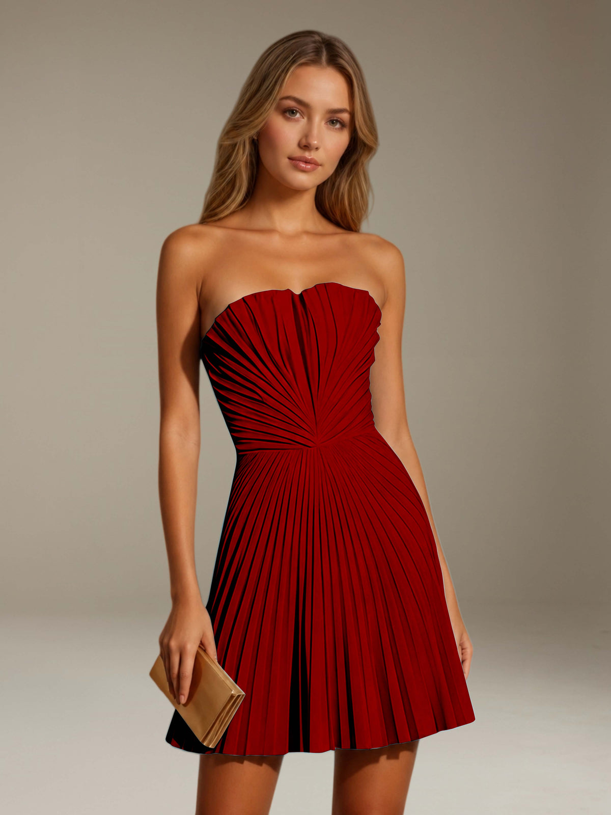 Women's Pleated Strapless A-Line Mini Dress