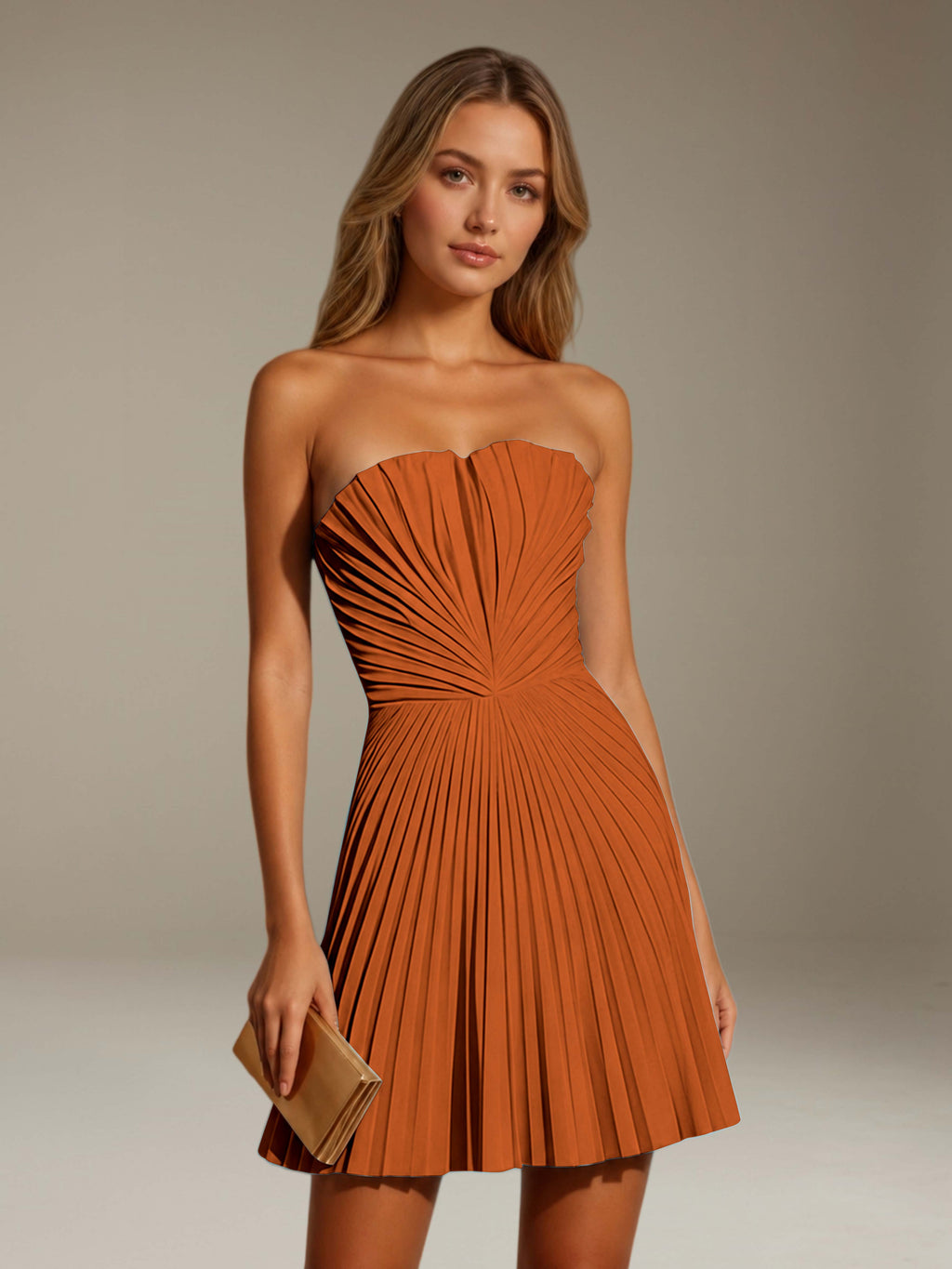 Women's Pleated Strapless A-Line Mini Dress