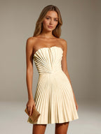 Women's Pleated Strapless A-Line Mini Dress