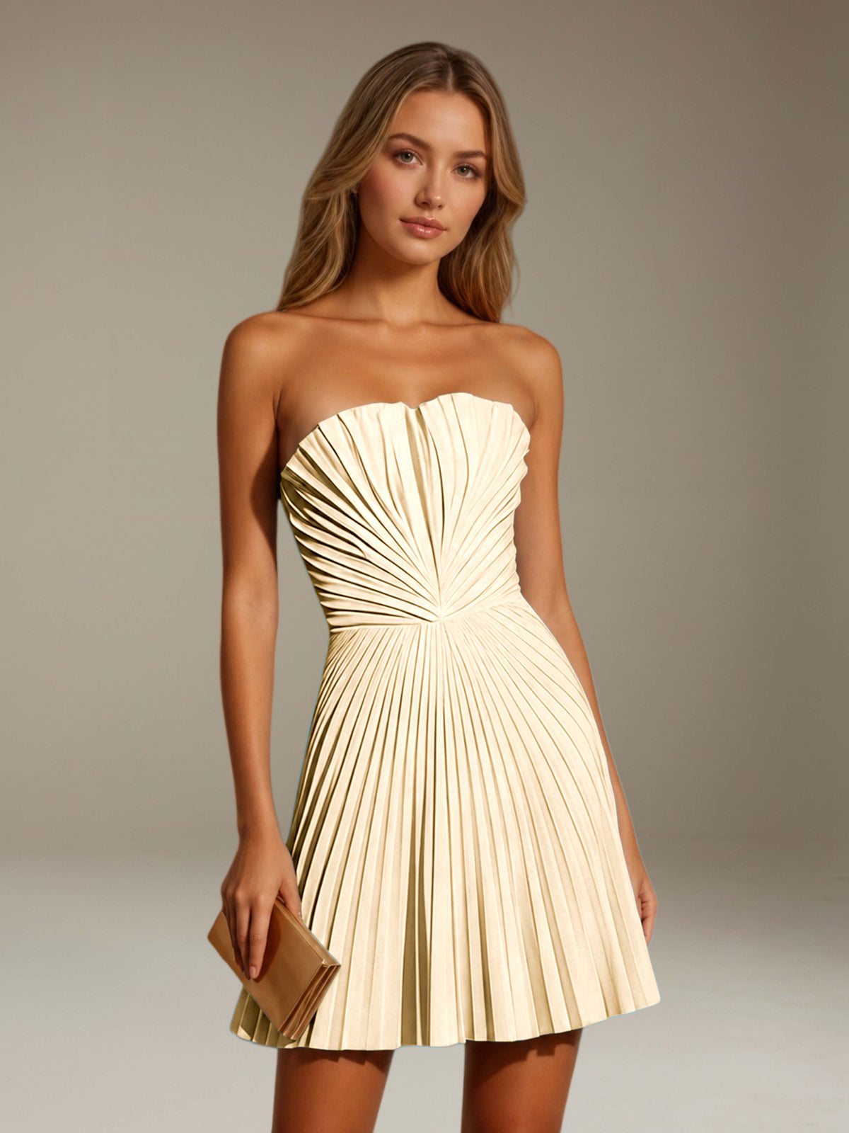 Women's Pleated Strapless A-Line Mini Dress