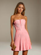Women's Pleated Strapless A-Line Mini Dress