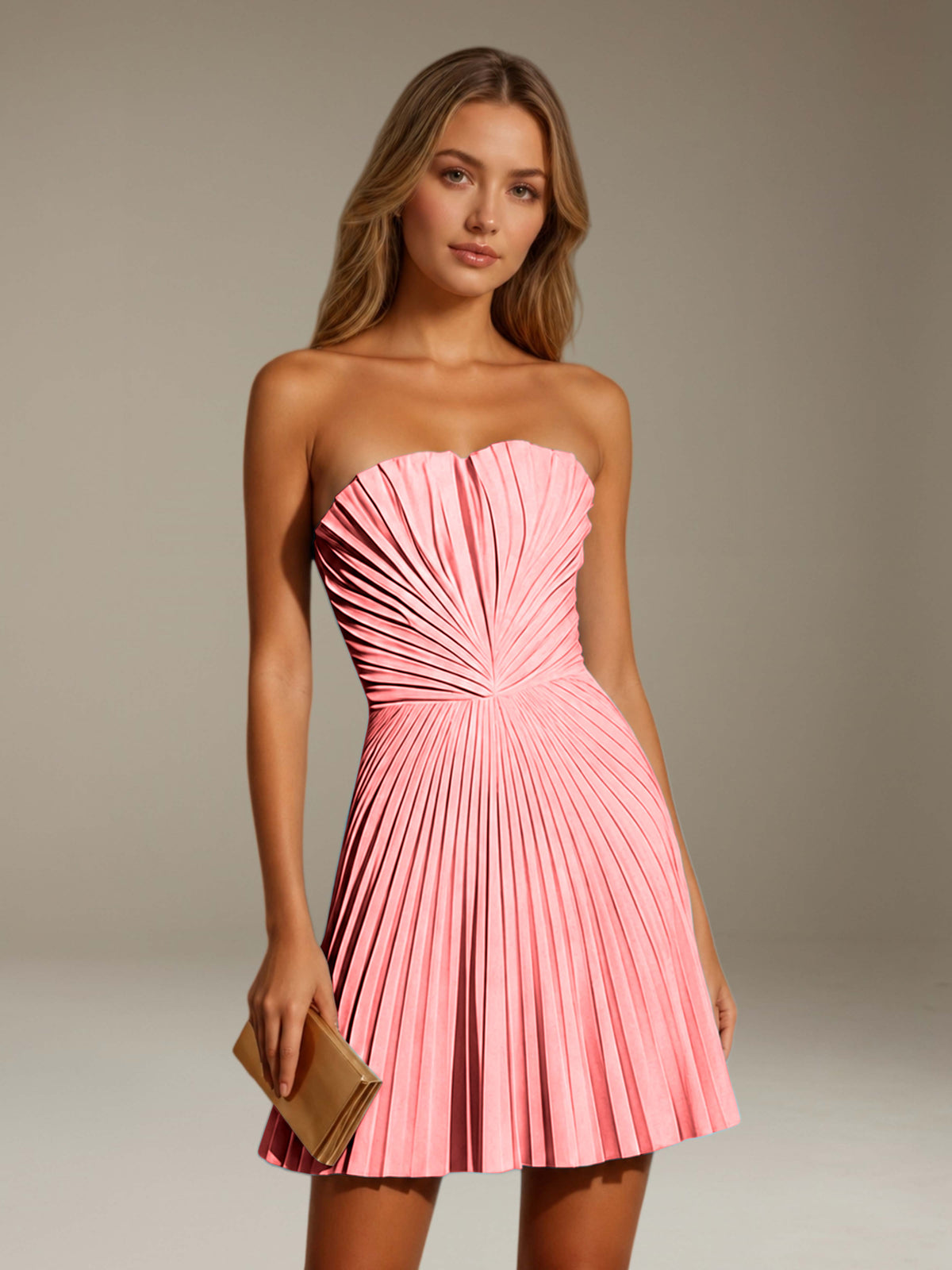 Women's Pleated Strapless A-Line Mini Dress