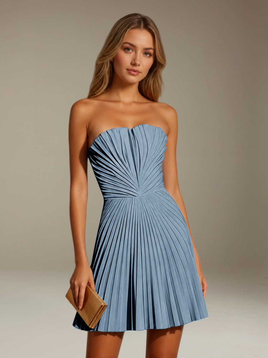 Women's Pleated Strapless A-Line Mini Dress
