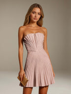 Women's Pleated Strapless A-Line Mini Dress