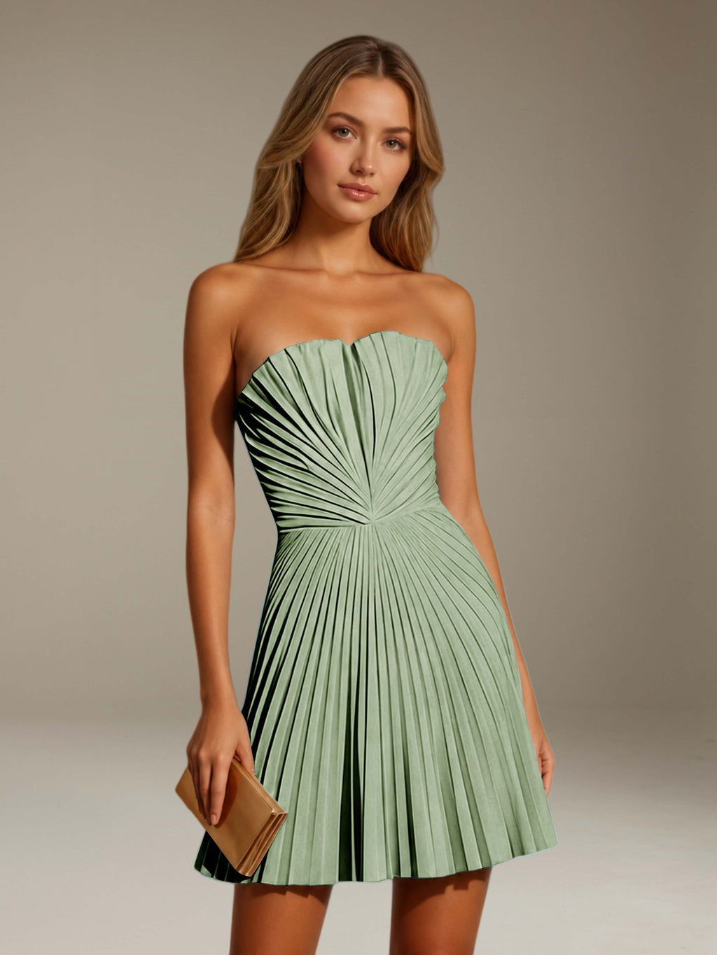 Women's Pleated Strapless A-Line Mini Dress