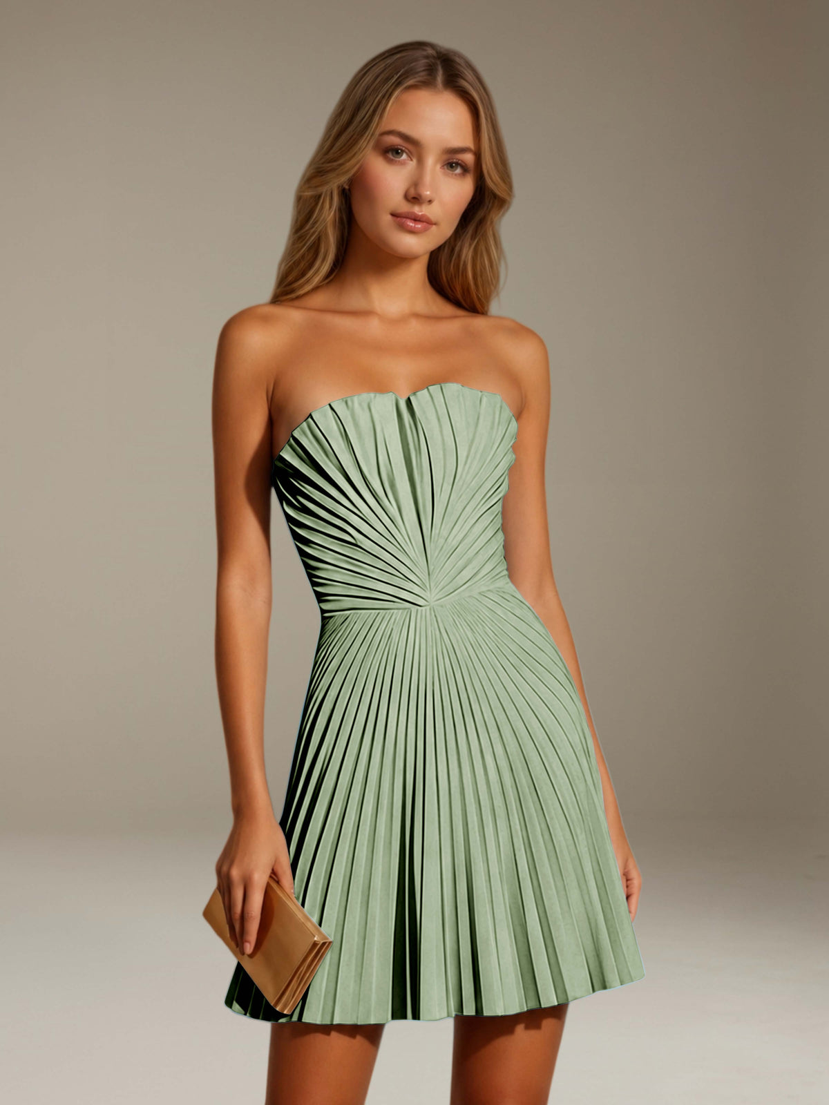 Women's Pleated Strapless A-Line Mini Dress