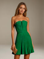 Women's Pleated Strapless A-Line Mini Dress