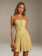 Women's Pleated Strapless A-Line Mini Dress