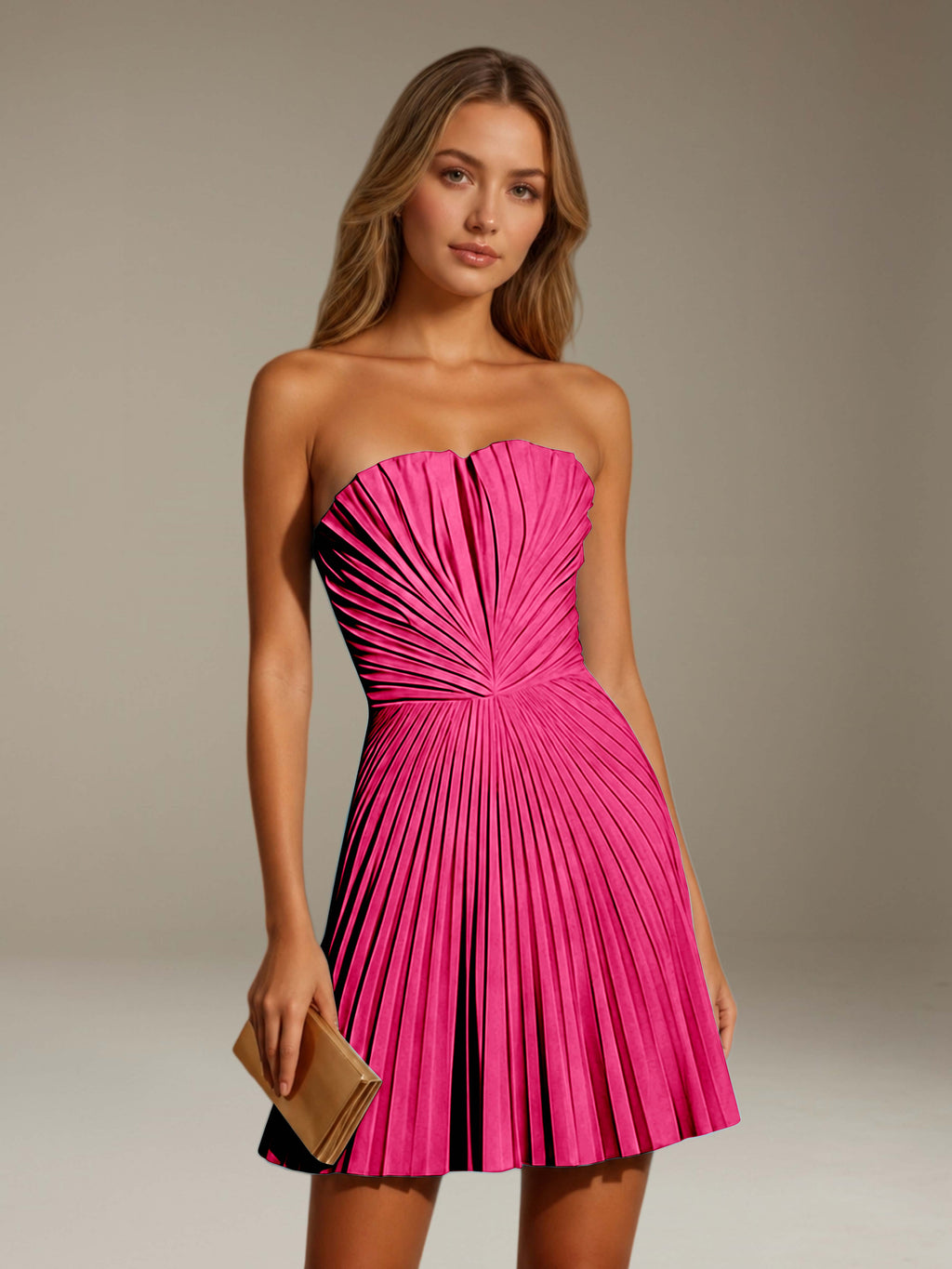Women's Pleated Strapless A-Line Mini Dress