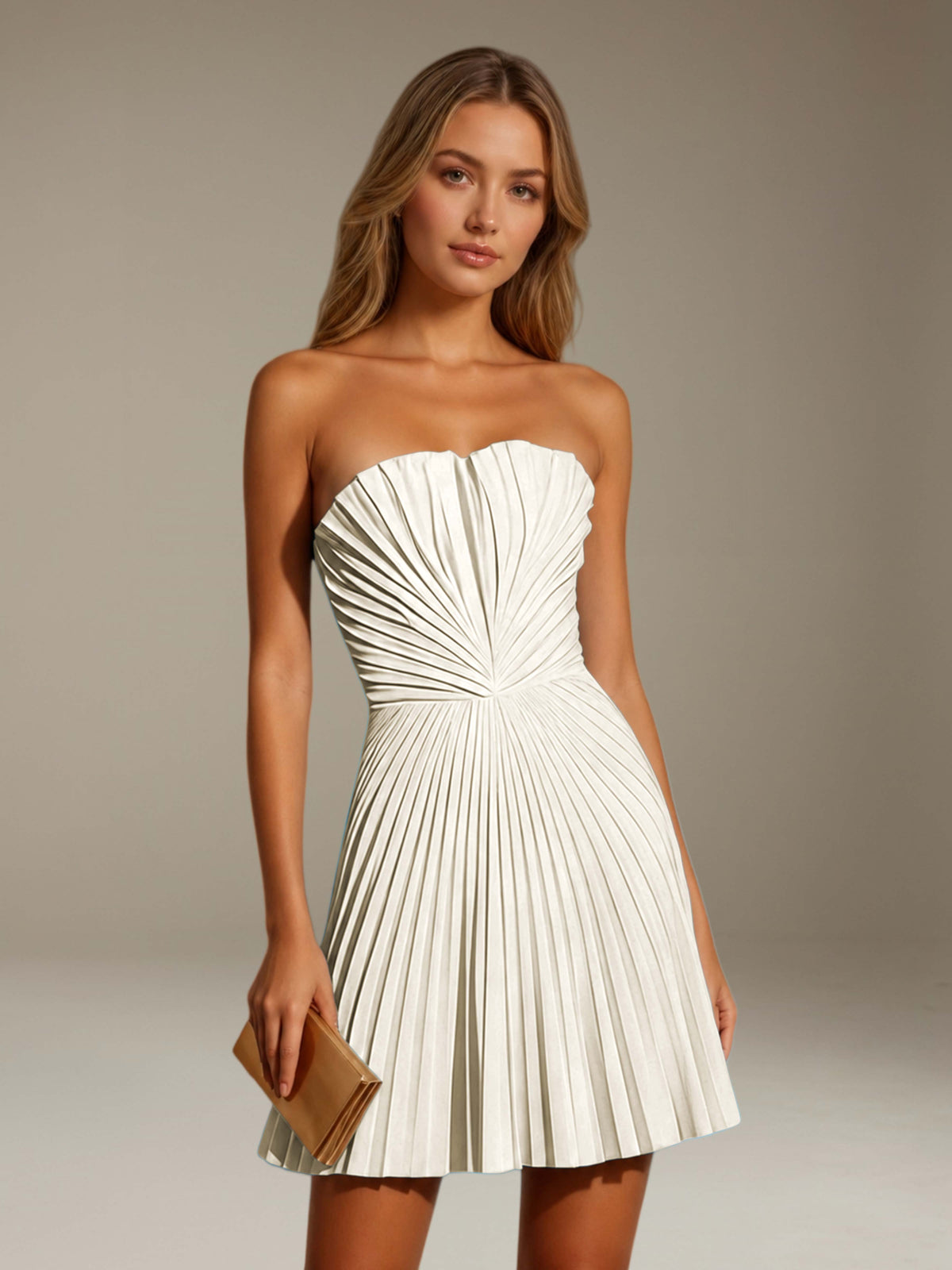 Women's Pleated Strapless A-Line Mini Dress