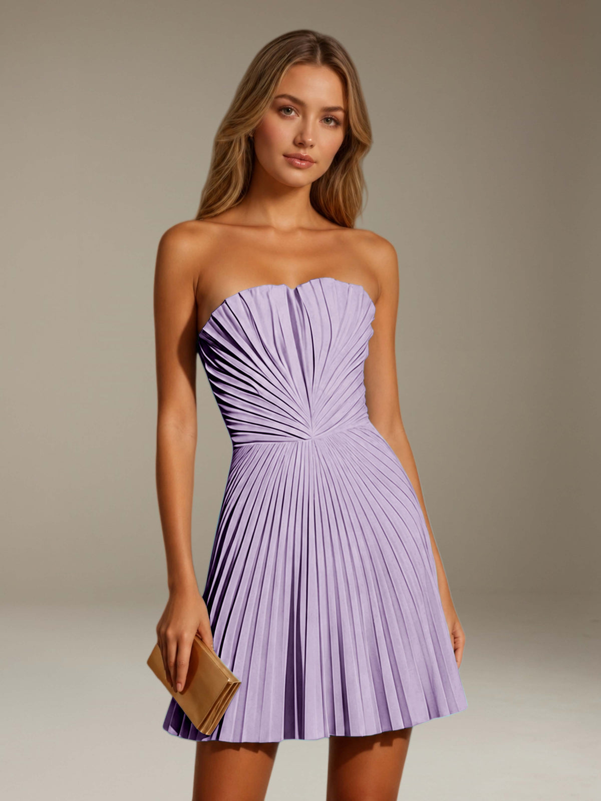 Women's Pleated Strapless A-Line Mini Dress