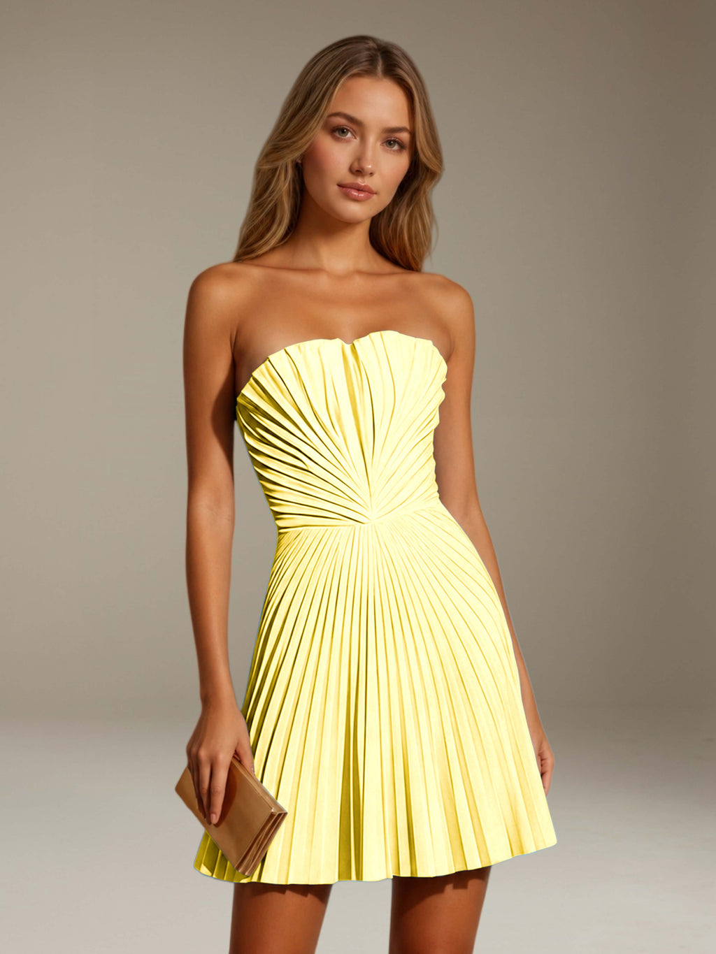 Women's Pleated Strapless A-Line Mini Dress