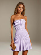 Women's Pleated Strapless A-Line Mini Dress