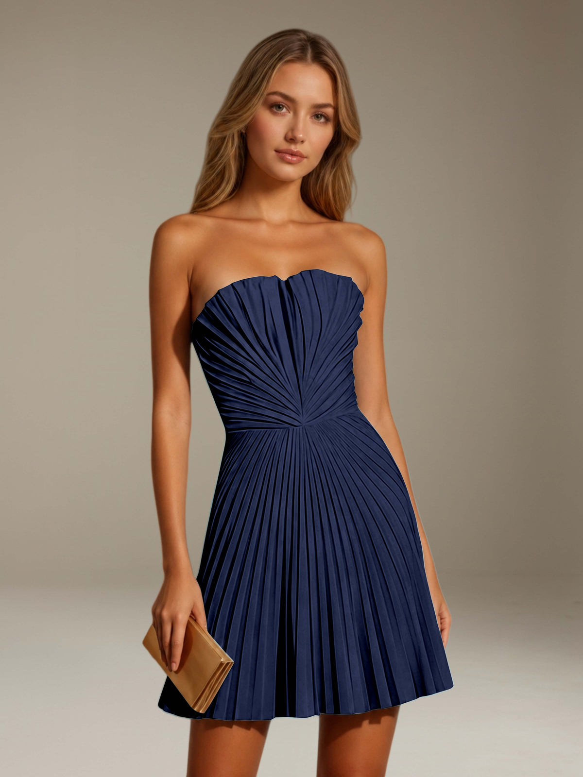 Women's Pleated Strapless A-Line Mini Dress