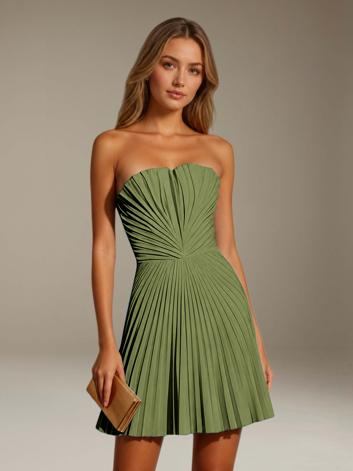 Women's Pleated Strapless A-Line Mini Dress