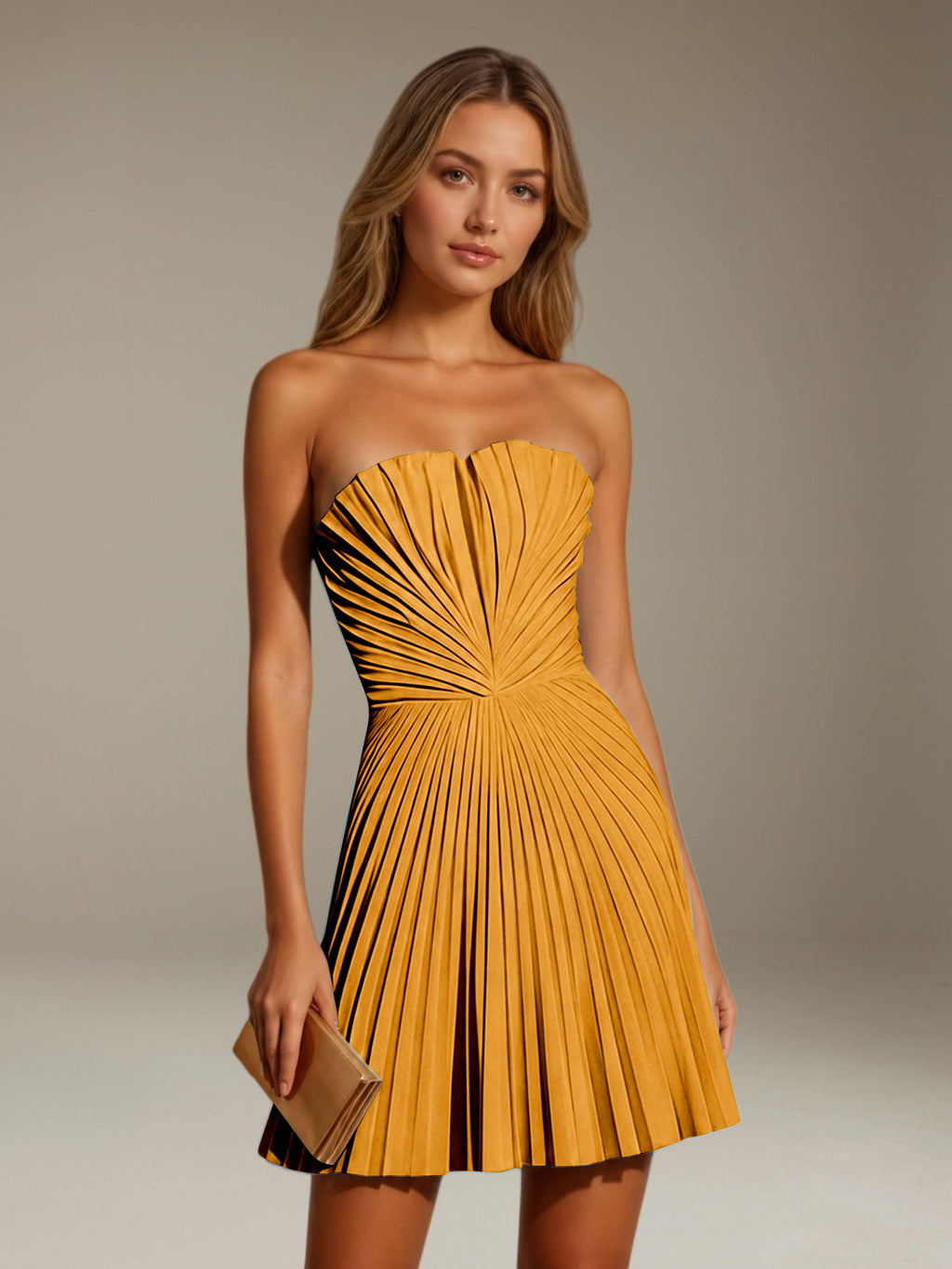 Women's Pleated Strapless A-Line Mini Dress