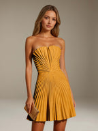 Women's Pleated Strapless A-Line Mini Dress