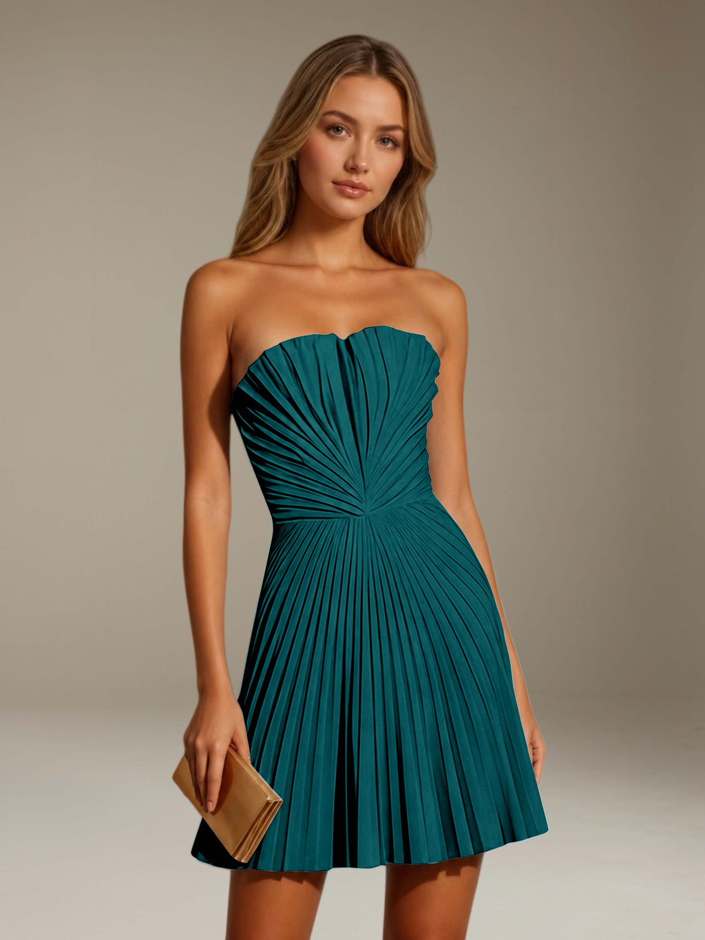 Women's Pleated Strapless A-Line Mini Dress