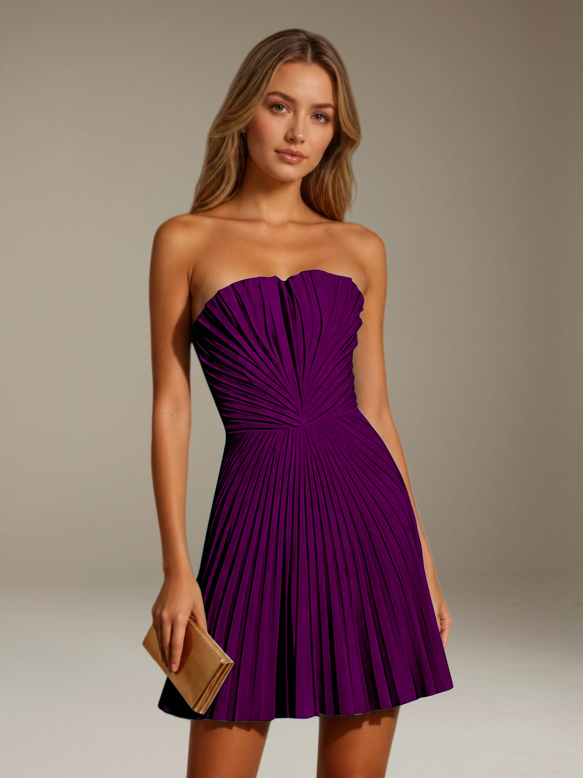 Women's Pleated Strapless A-Line Mini Dress