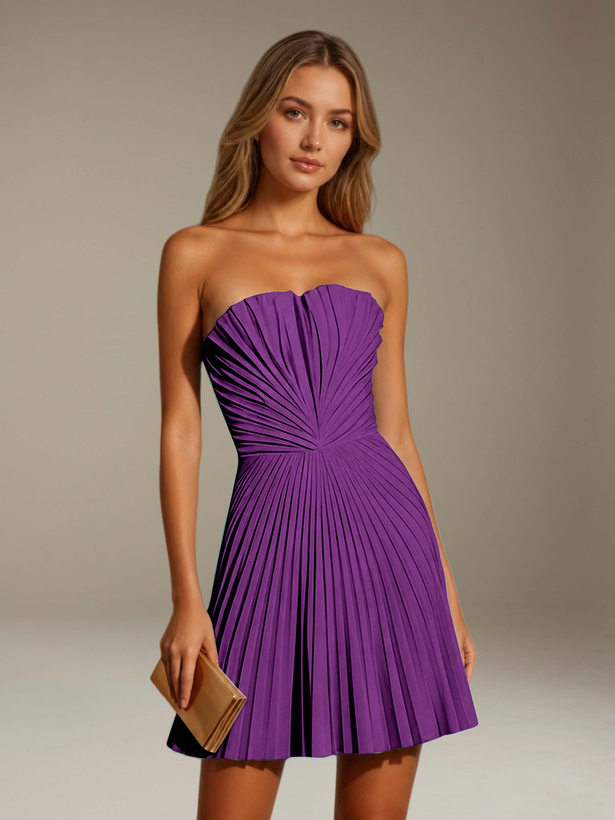 Women's Pleated Strapless A-Line Mini Dress