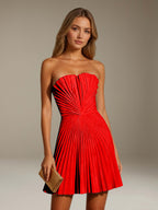 Women's Pleated Strapless A-Line Mini Dress