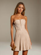 Women's Pleated Strapless A-Line Mini Dress