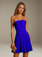Women's Pleated Strapless A-Line Mini Dress