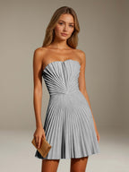Women's Pleated Strapless A-Line Mini Dress
