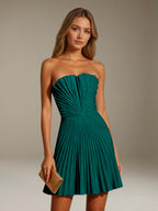 Women's Pleated Strapless A-Line Mini Dress