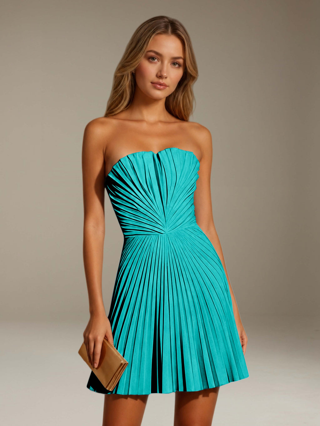 Women's Pleated Strapless A-Line Mini Dress