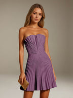 Women's Pleated Strapless A-Line Mini Dress