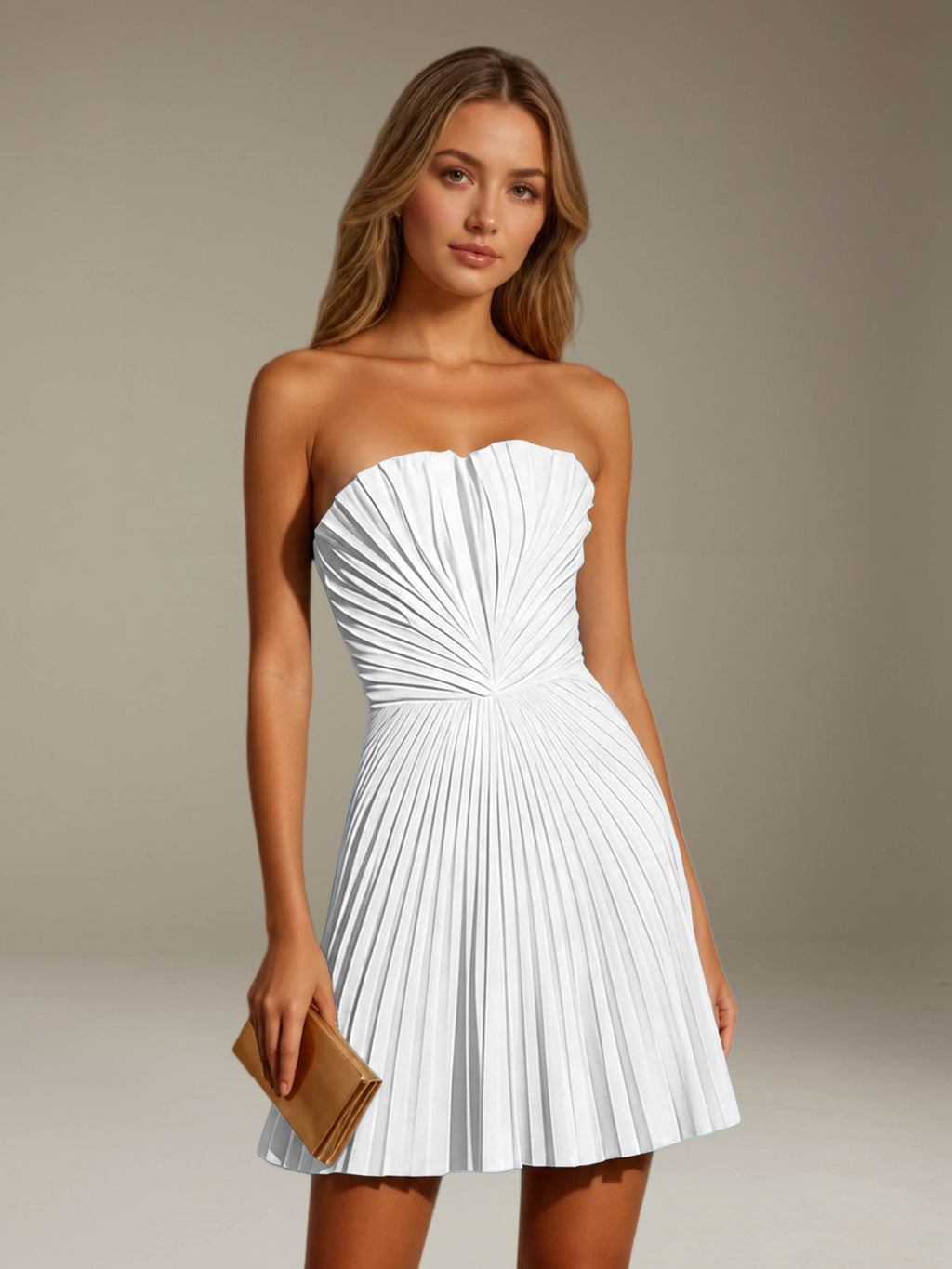 Women's Pleated Strapless A-Line Mini Dress