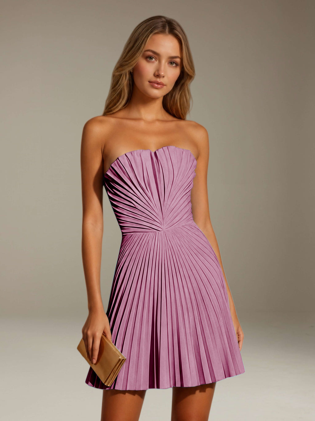 Women's Pleated Strapless A-Line Mini Dress