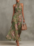 Ellie | Floral Wedding Guest Halter Maxi Dress with Tie Waist