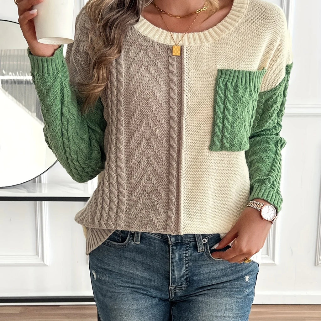 Esme | Color Block Cable Knit Sweater