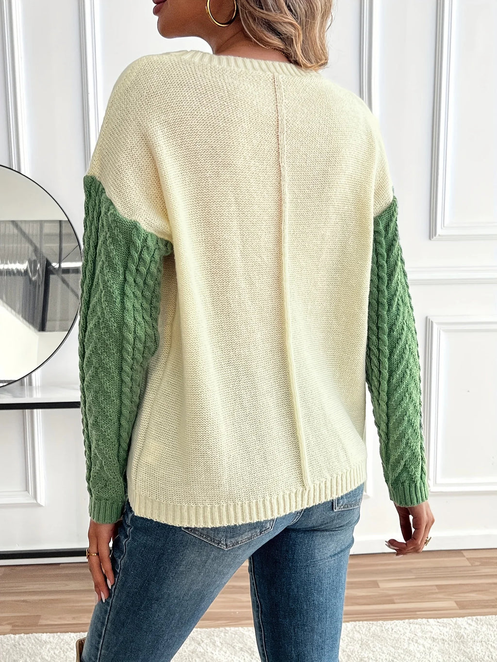 Esme | Color Block Cable Knit Sweater